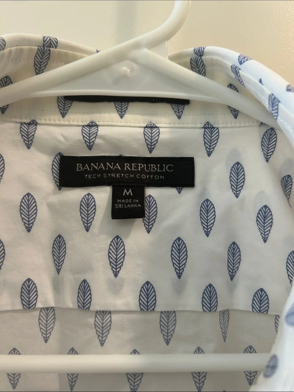 Banana Republic Tech Stretch Cotton Leaf Print Button Shirt Short Sleeve M Slim